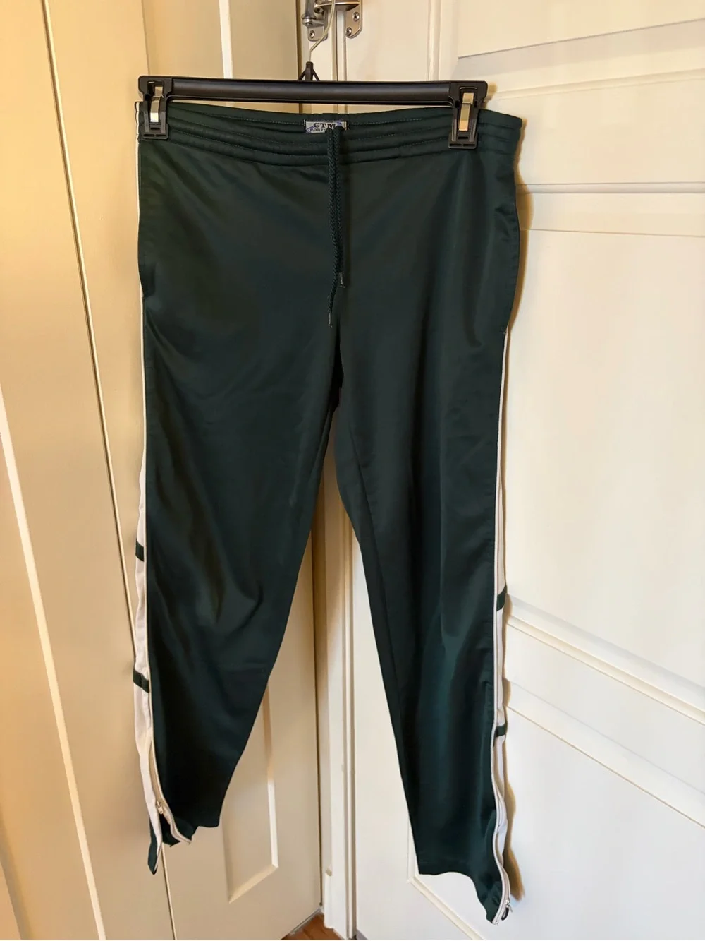 Dark Green Track Pants with White Side Stripes